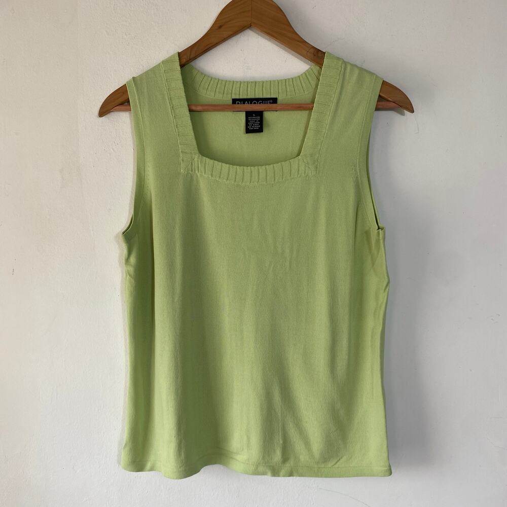 Dialogue Green Square-Neck Sleeveless Sweater S‎ Soft Knit Quiet Luxury Career